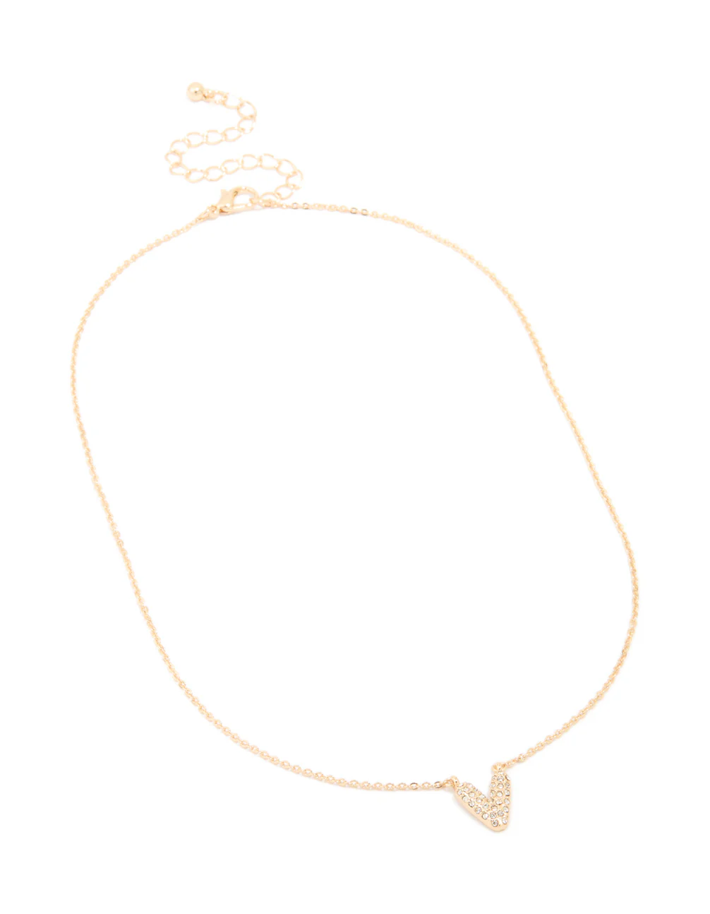 Kids Gold Cubic Zirconia Letter V Necklace - Image 3