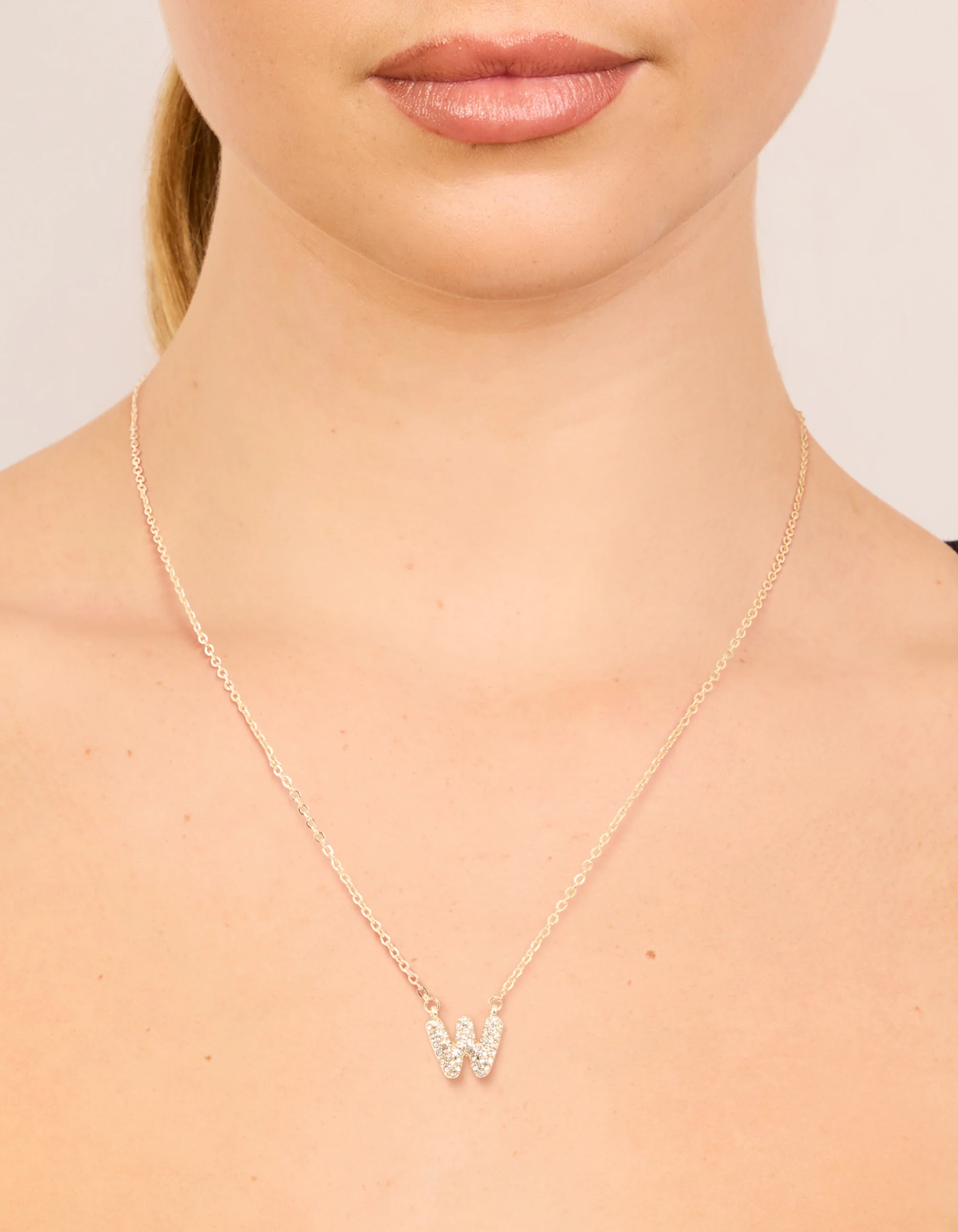 Kids Gold Cubic Zirconia Letter W Necklace - Image 2