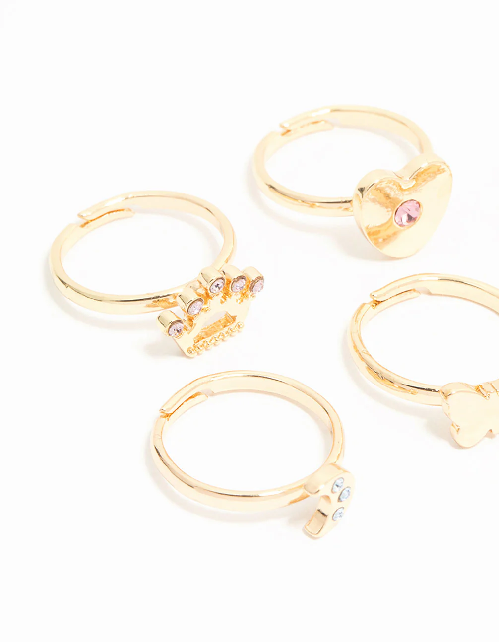 Kids Gold Diamante Butterfly Crown & Heart Fashion Rings 6-Pack - Image 2
