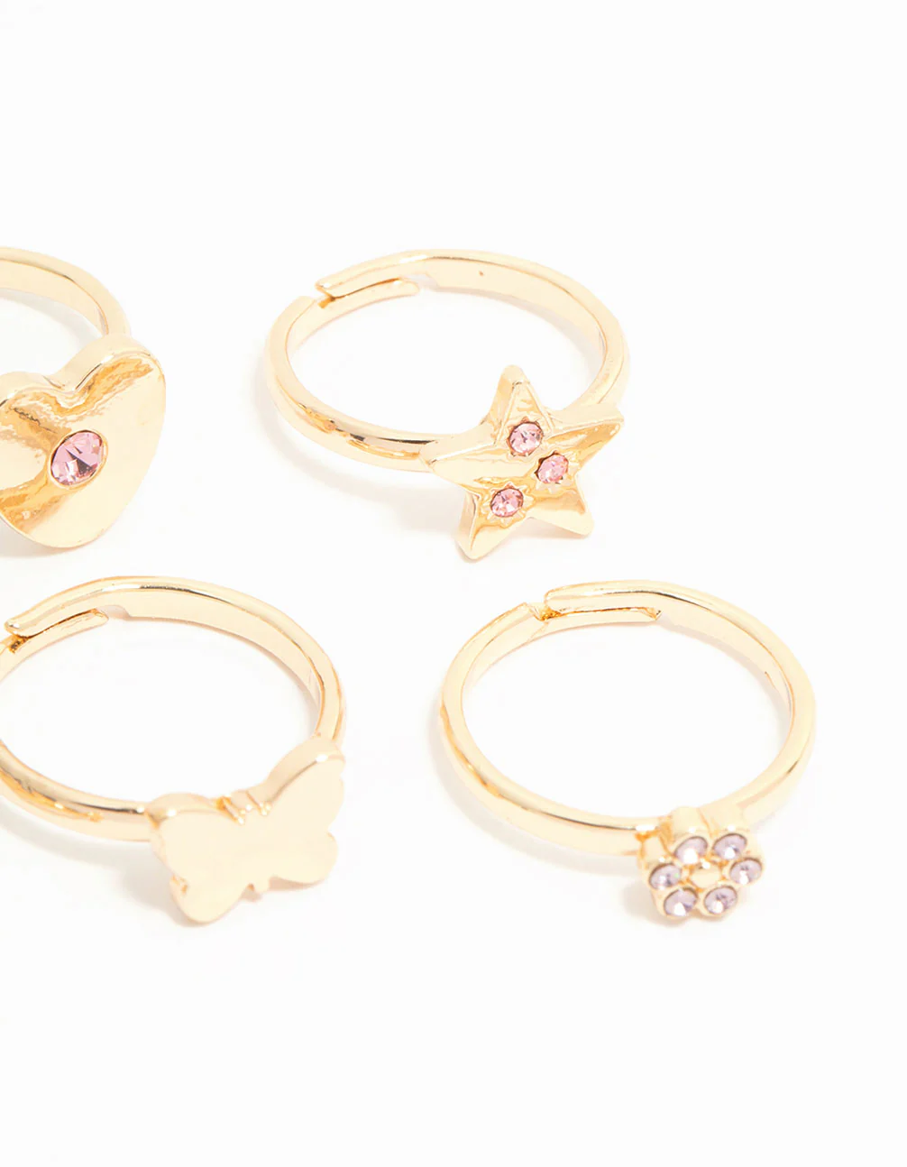Kids Gold Diamante Butterfly Crown & Heart Fashion Rings 6-Pack - Image 3