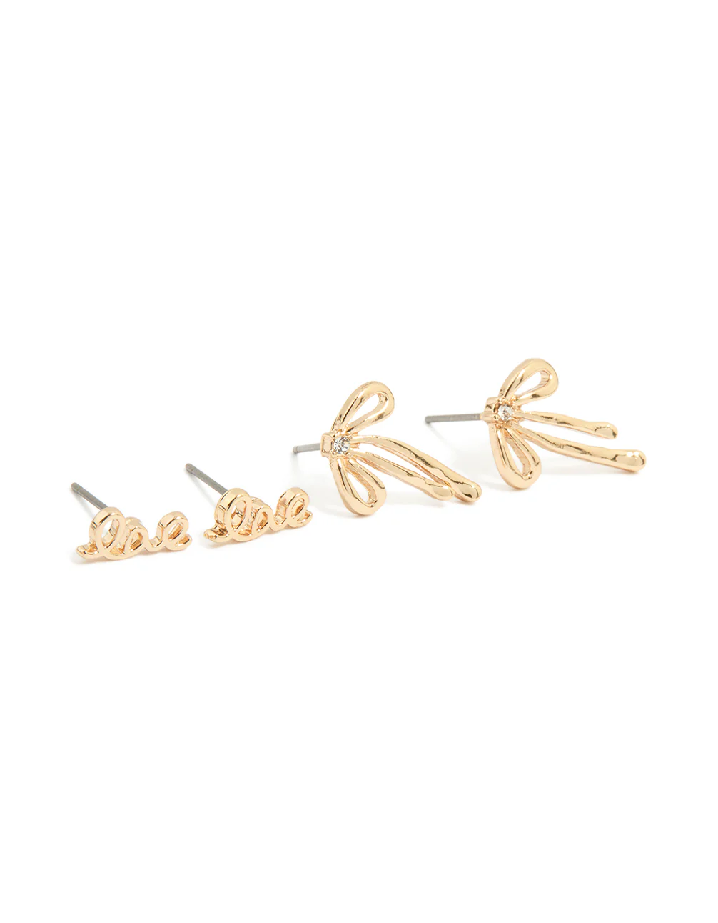 Kids Gold Love Bow & Heart Stud Earrings 6-Pack - Image 3