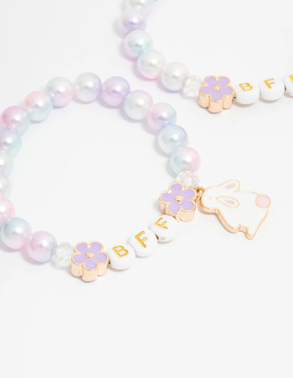Kids Beaded Pink & Purple Bunny BFF Stretch  Bracelets 2-Pack - Image 2