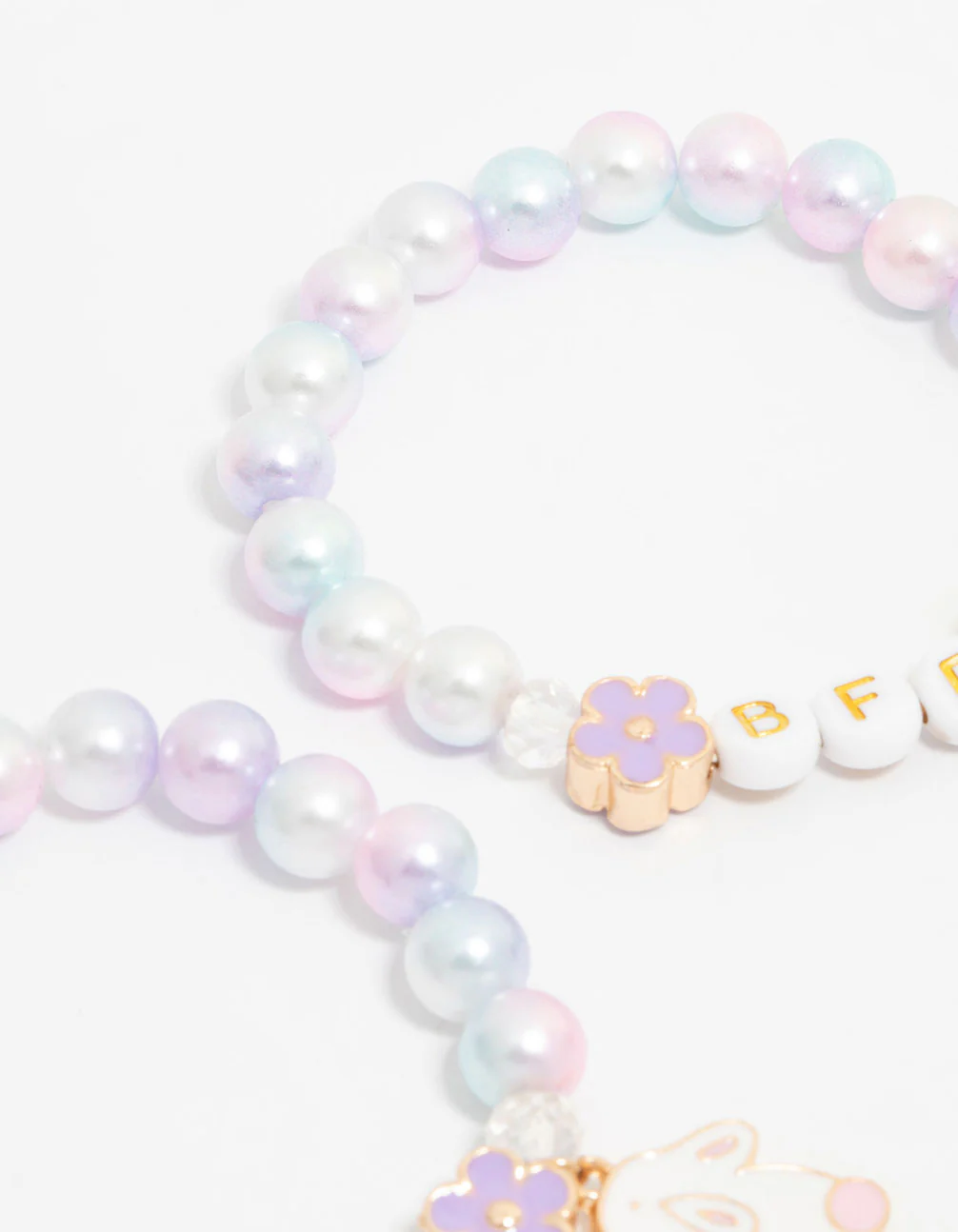 Kids Beaded Pink & Purple Bunny BFF Stretch  Bracelets 2-Pack - Image 3