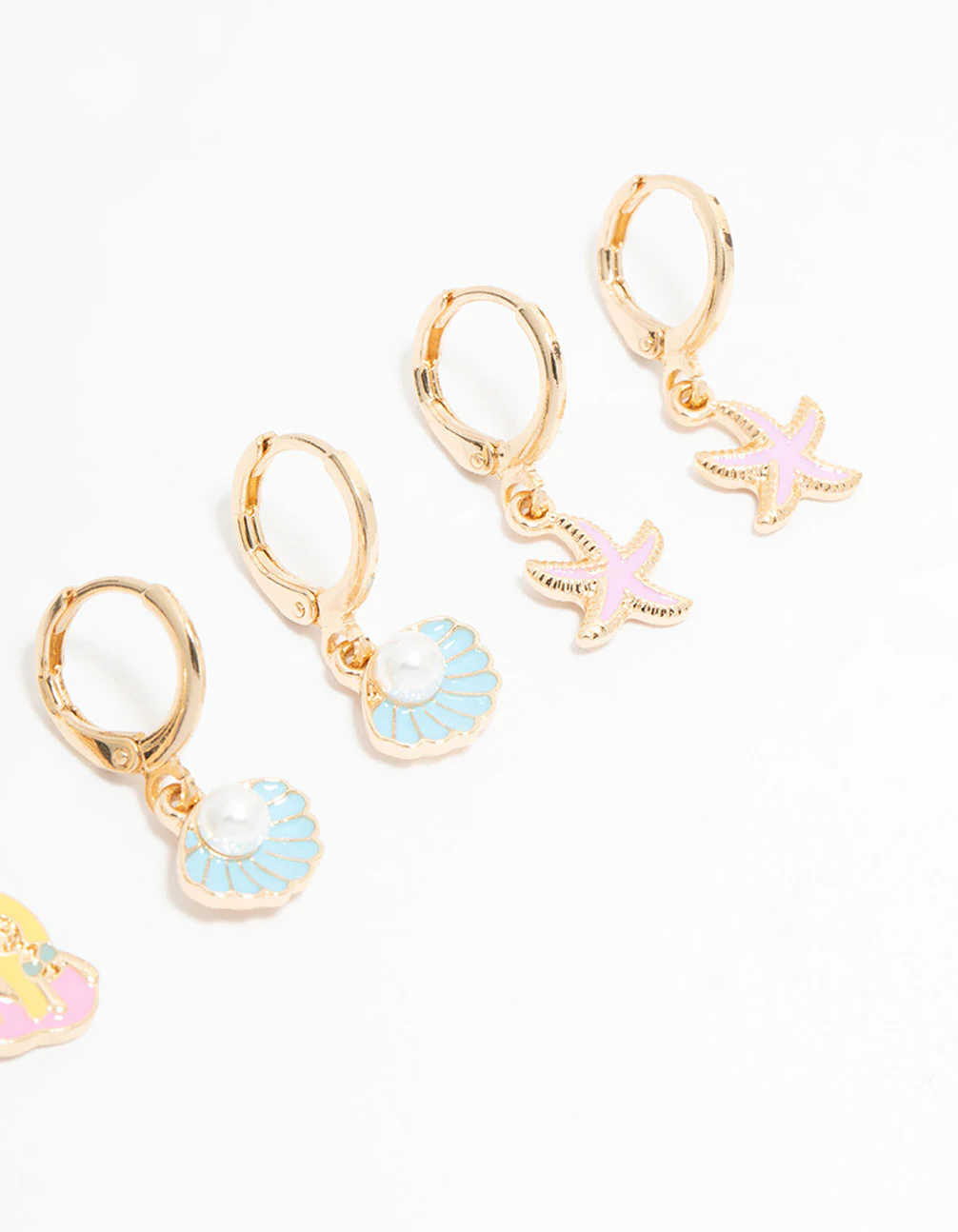 Kids Gold Pastel Mermaid & Shell Huggie Earrings 3-Pack - Image 3