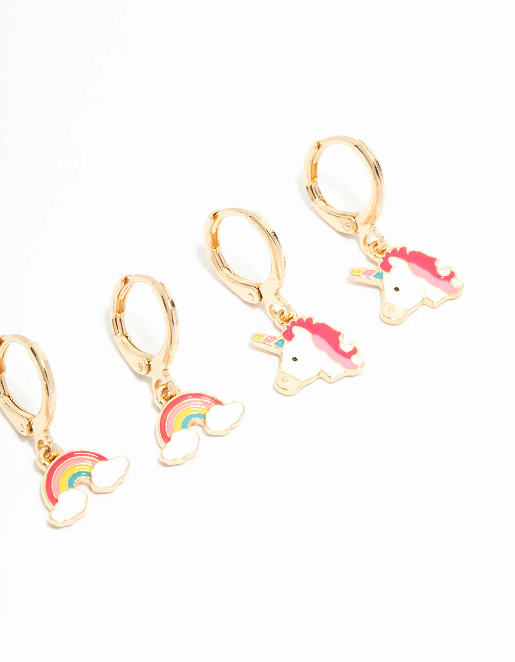 Kids Gold Pastel Unicorn & Butterfly Huggie Earrings 3-Pack - Image 3