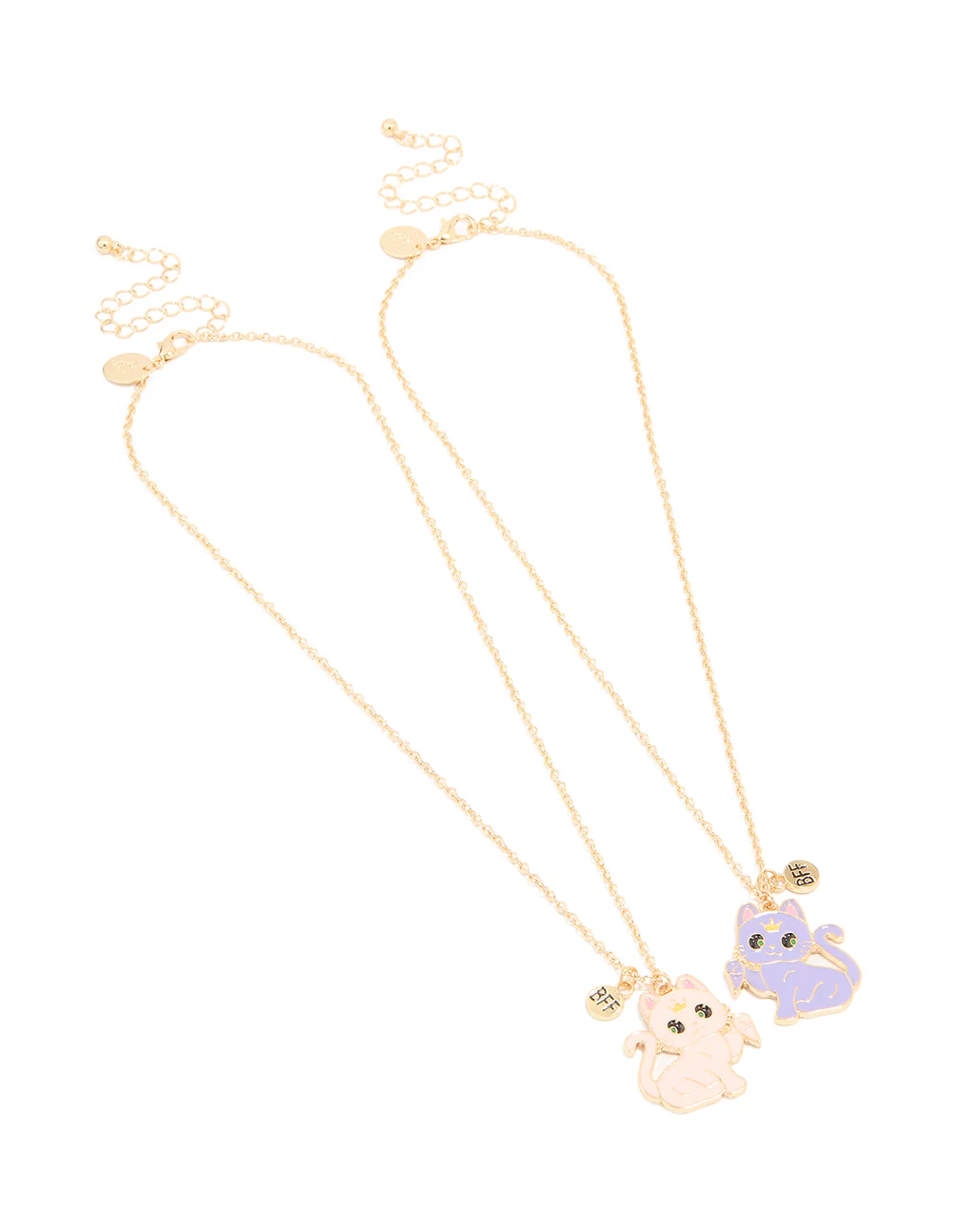Kids Gold Paw Heart Cat BFF Pendant Necklaces 2-Pack - Image 2