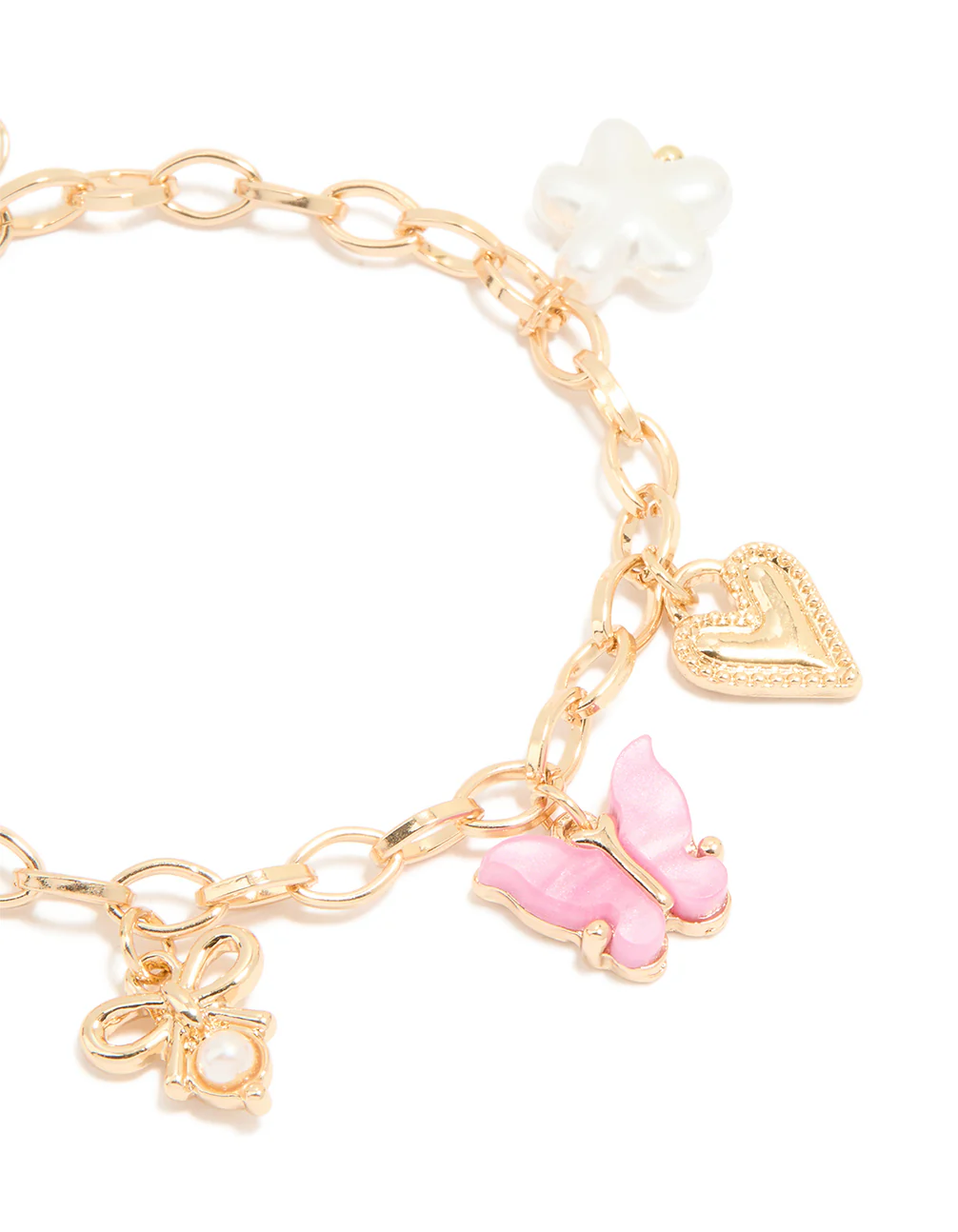 Kids Gold Pearl & Butterfly Charm Bracelet - Image 2