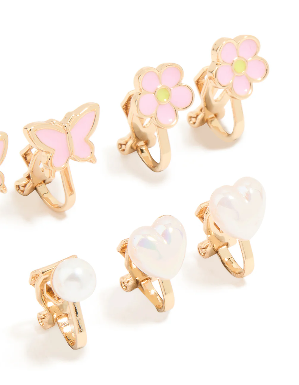 Kids Gold Pearl & Butterfly Clip On Earrings 5-Pack - Image 3
