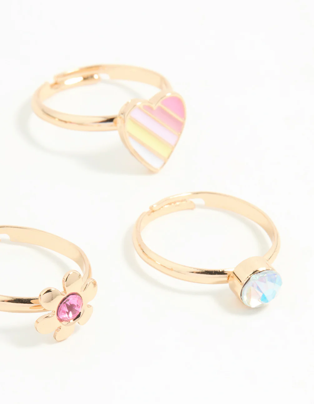 Kids Gold Pearl Heart & Butterfly Stacking Rings 6-Pack - Image 3