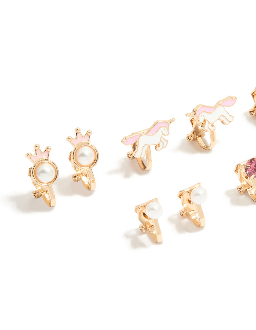 Kids Gold Pearl & Unicorn Clip On Earrings 6-Pack - Image 2