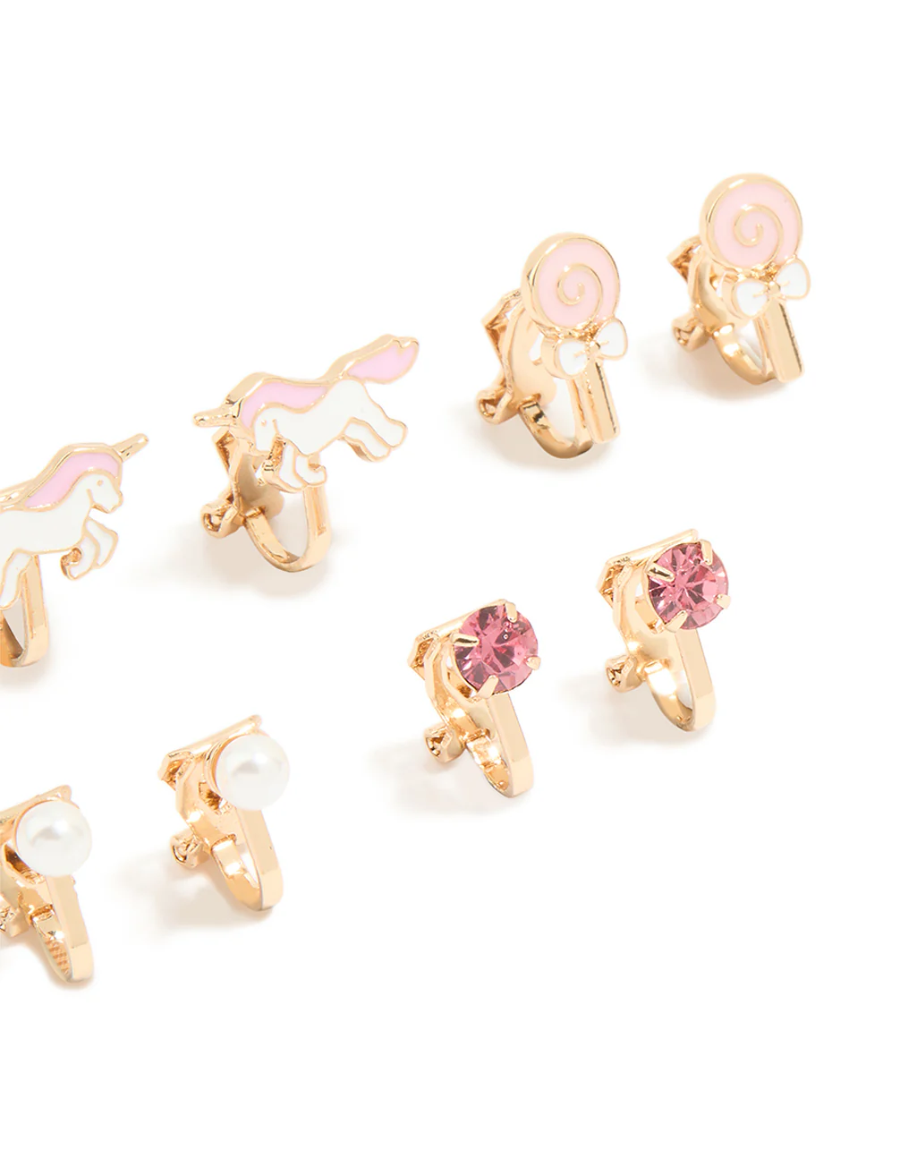Kids Gold Pearl & Unicorn Clip On Earrings 6-Pack - Image 3