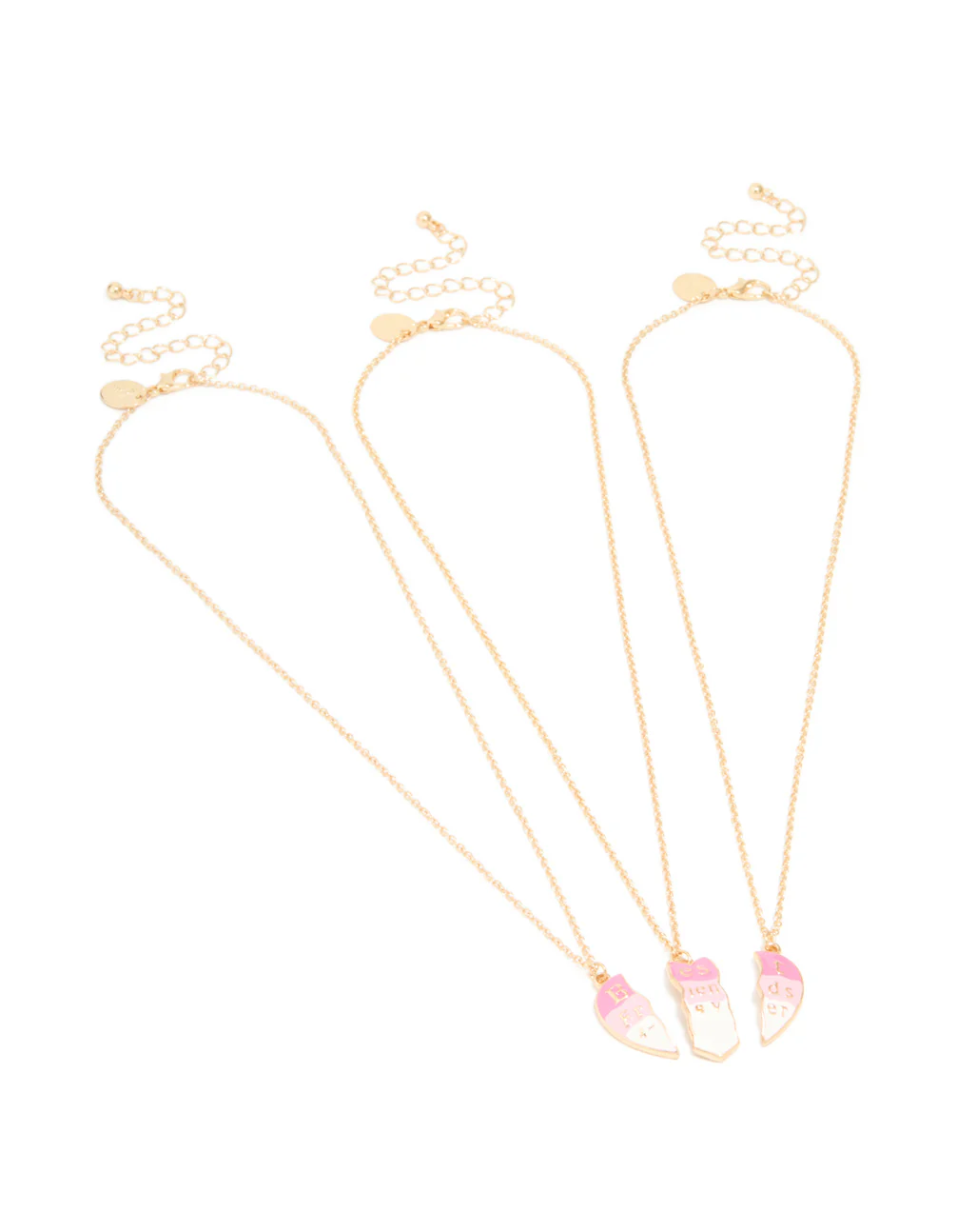 Kids Gold Pink BFF Heart Necklaces 3-Pack - Image 2