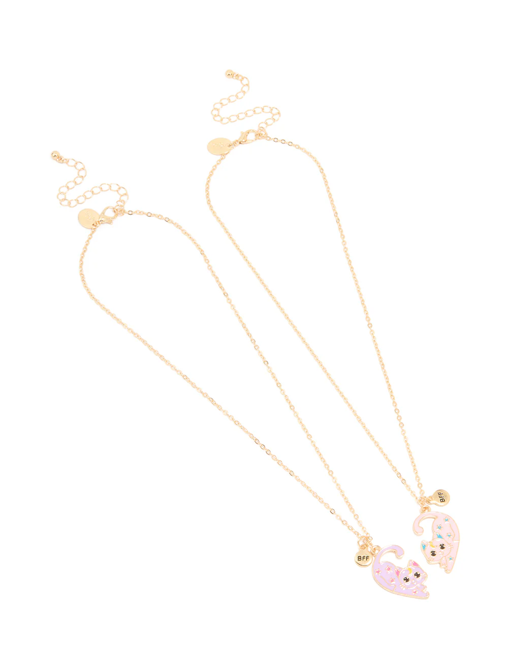 Kids Gold Pink & Purple Cat Best Friends Necklaces 2-Pack - Image 2