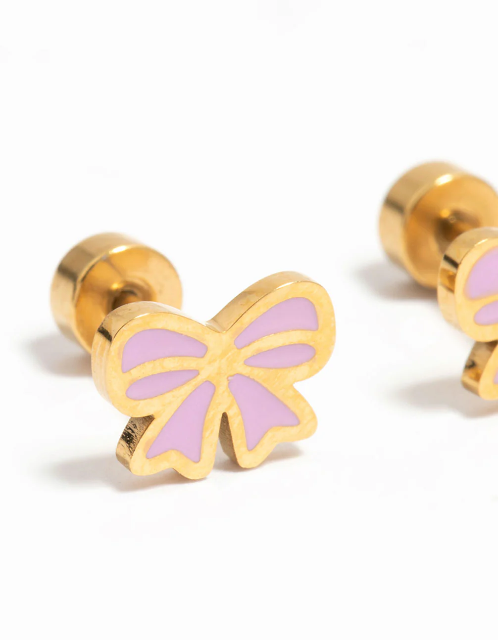 Kids Gold Plated Surgical Steel Bow Flat Back Earrings - Image 5