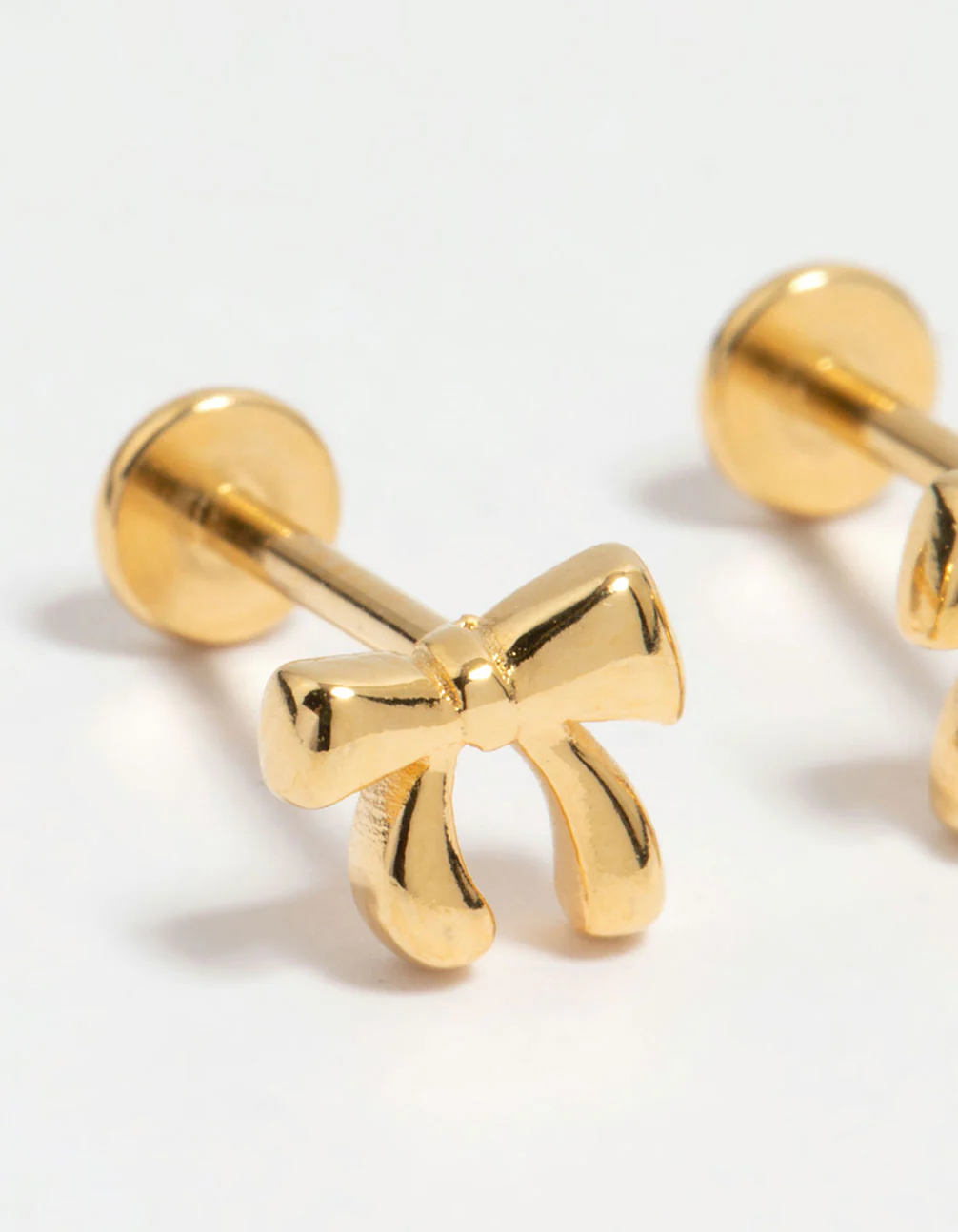 Gold Plated Surgical Steel Bow Flat Back Earrings - Image 5