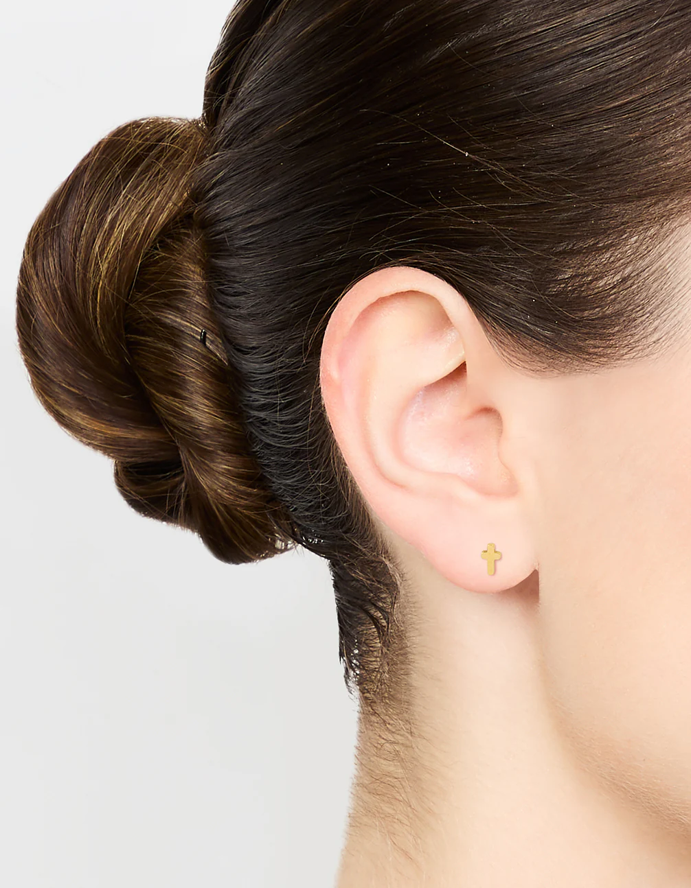 Kids Gold Plated Surgical Steel Cross Flat Back Earrings - Image 2