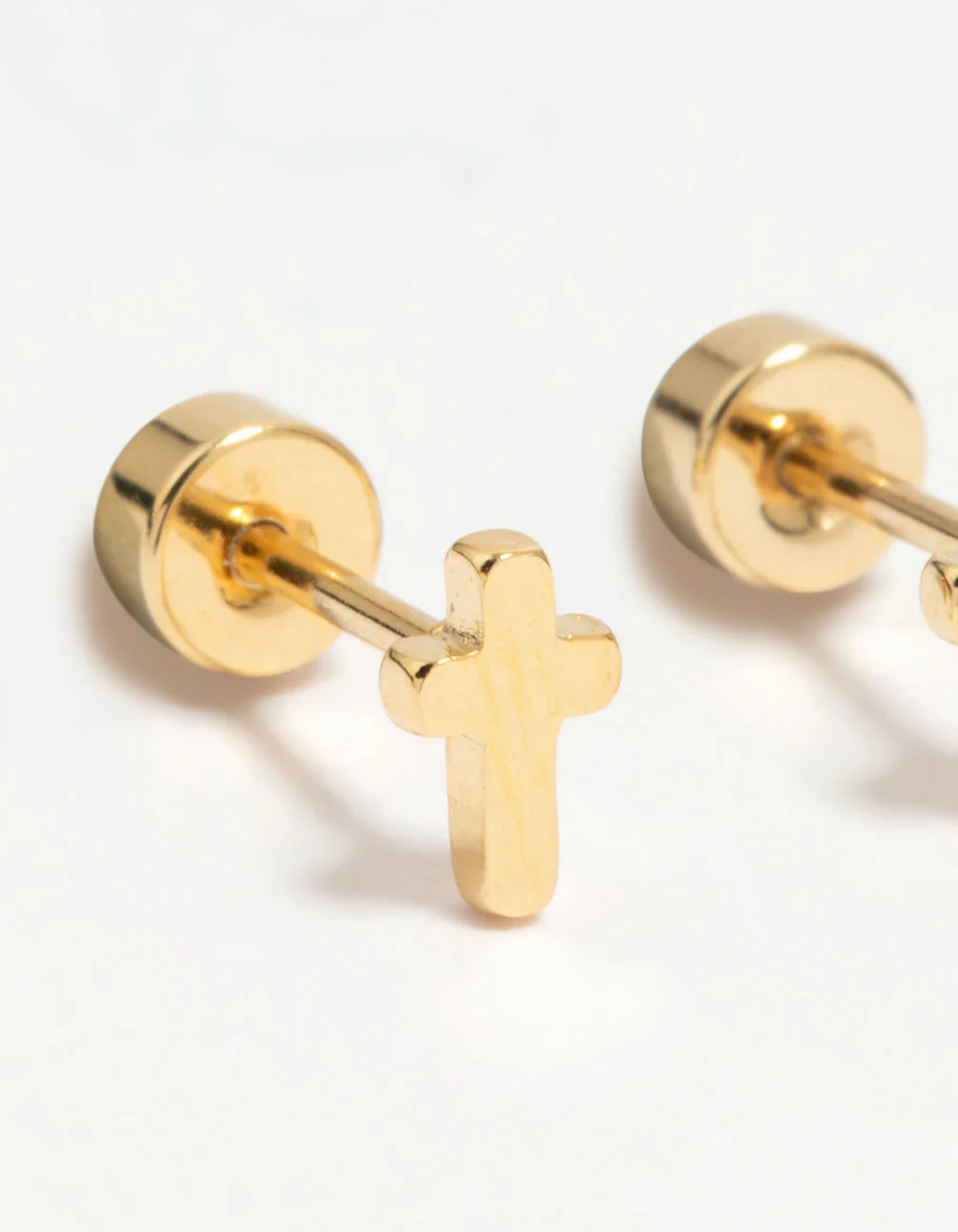 Kids Gold Plated Surgical Steel Cross Flat Back Earrings - Image 5