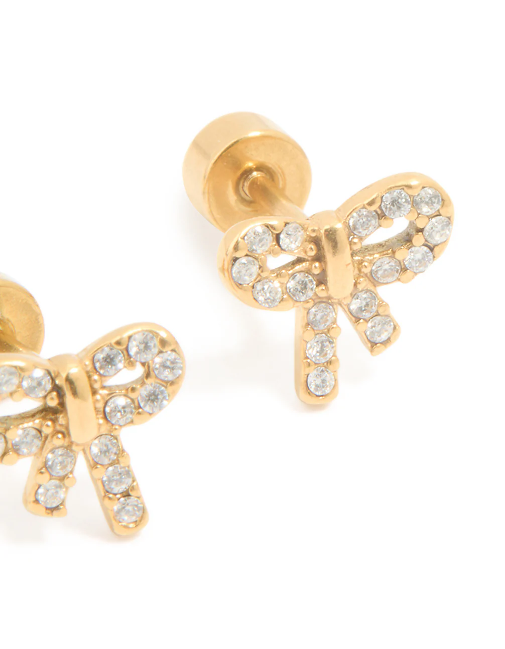 Kids Gold Plated Surgical Steel Cubic Zirconia Bow Flat Back Earrings - Image 3