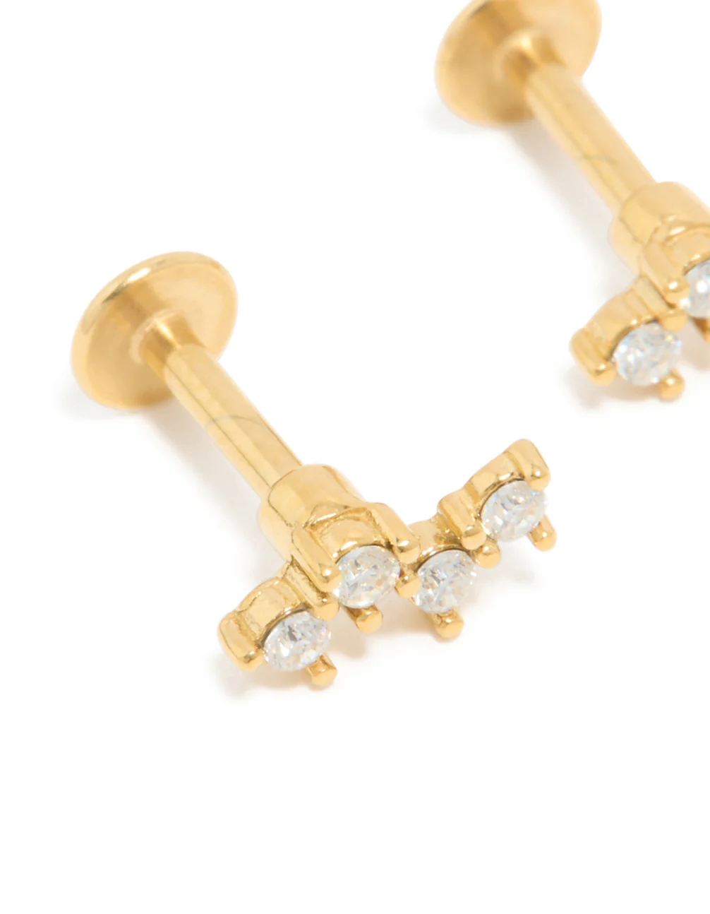 Kids Gold Plated Surgical Steel Cubic Zirconia Fine Zigzag Flat Back Studs - Image 2