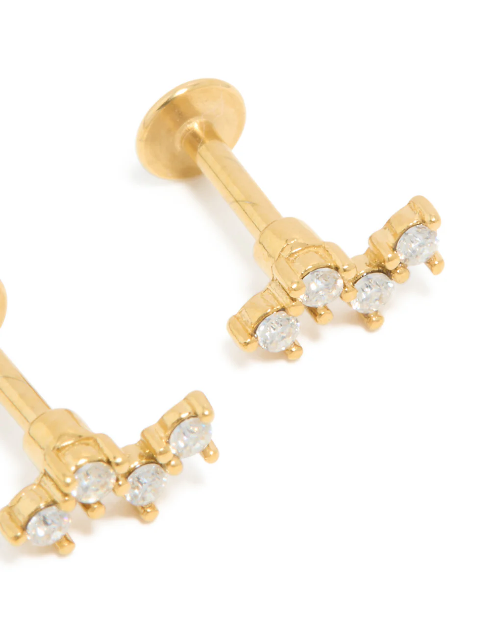 Kids Gold Plated Surgical Steel Cubic Zirconia Fine Zigzag Flat Back Studs - Image 3