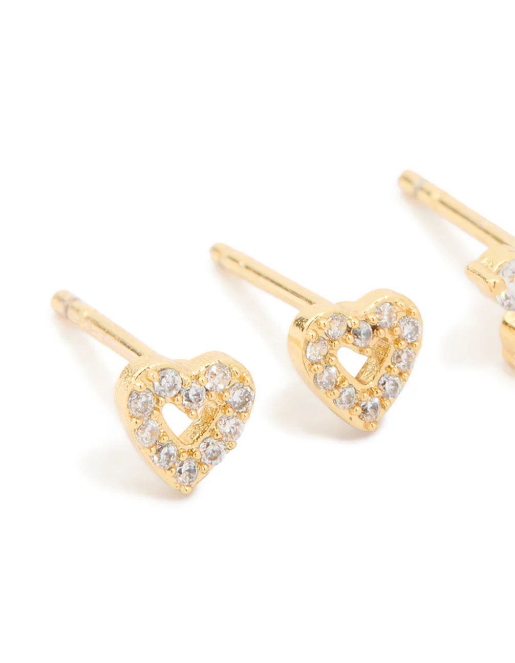 Kids Gold Plated Surgical Steel Cubic Zirconia Flower & Heart Stud Earrings 2-Pack - Image 2