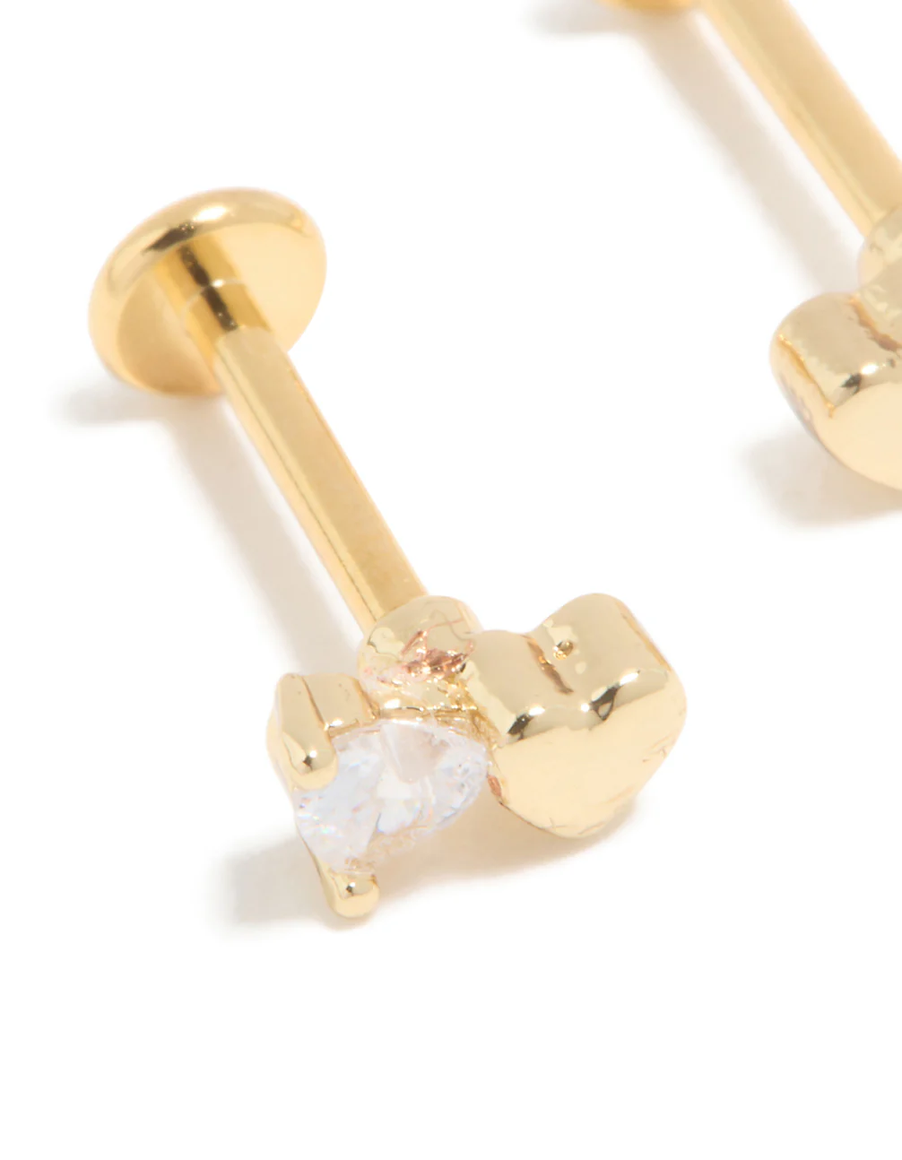 Kids Gold Plated Surgical Steel Cubic Zirconia Heart Flat Back Earrings - Image 2