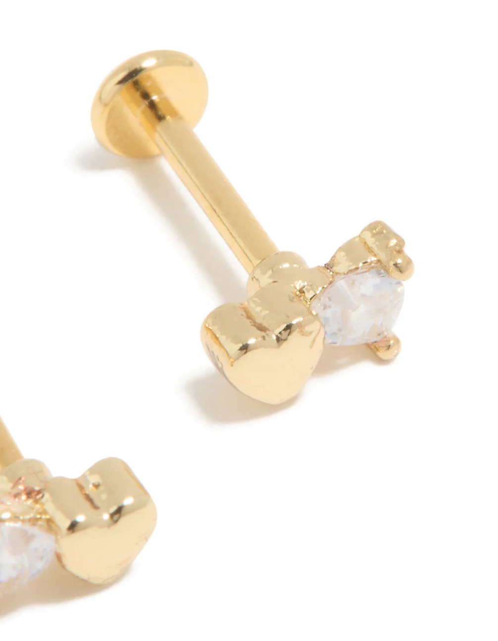 Kids Gold Plated Surgical Steel Cubic Zirconia Heart Flat Back Earrings - Image 3