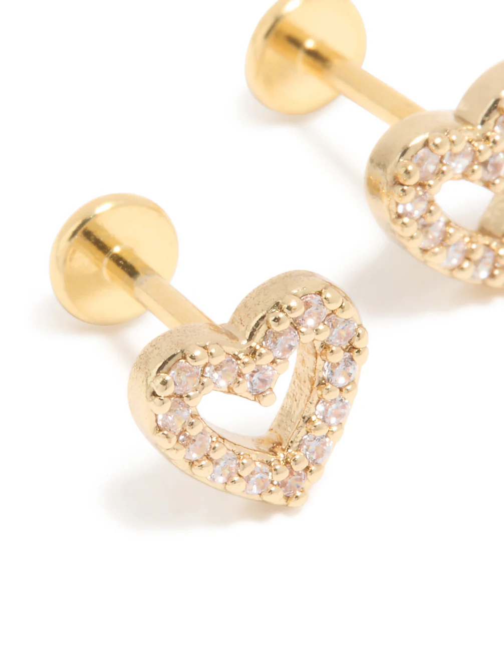 Kids Gold Plated Surgical Steel Cubic Zirconia Heart Flat Back Studs - Image 2