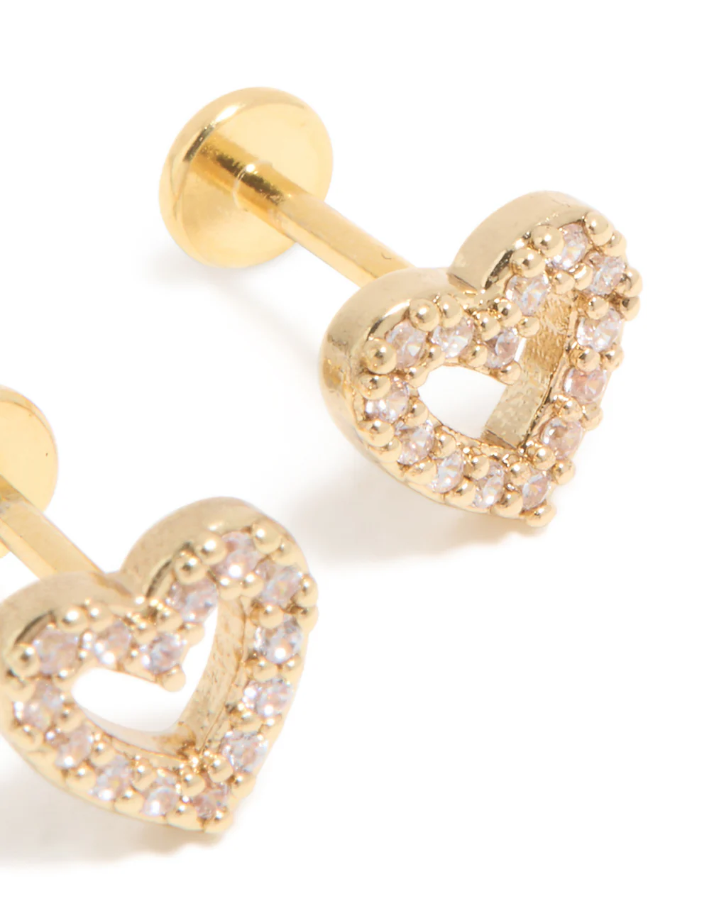 Kids Gold Plated Surgical Steel Cubic Zirconia Heart Flat Back Studs - Image 3