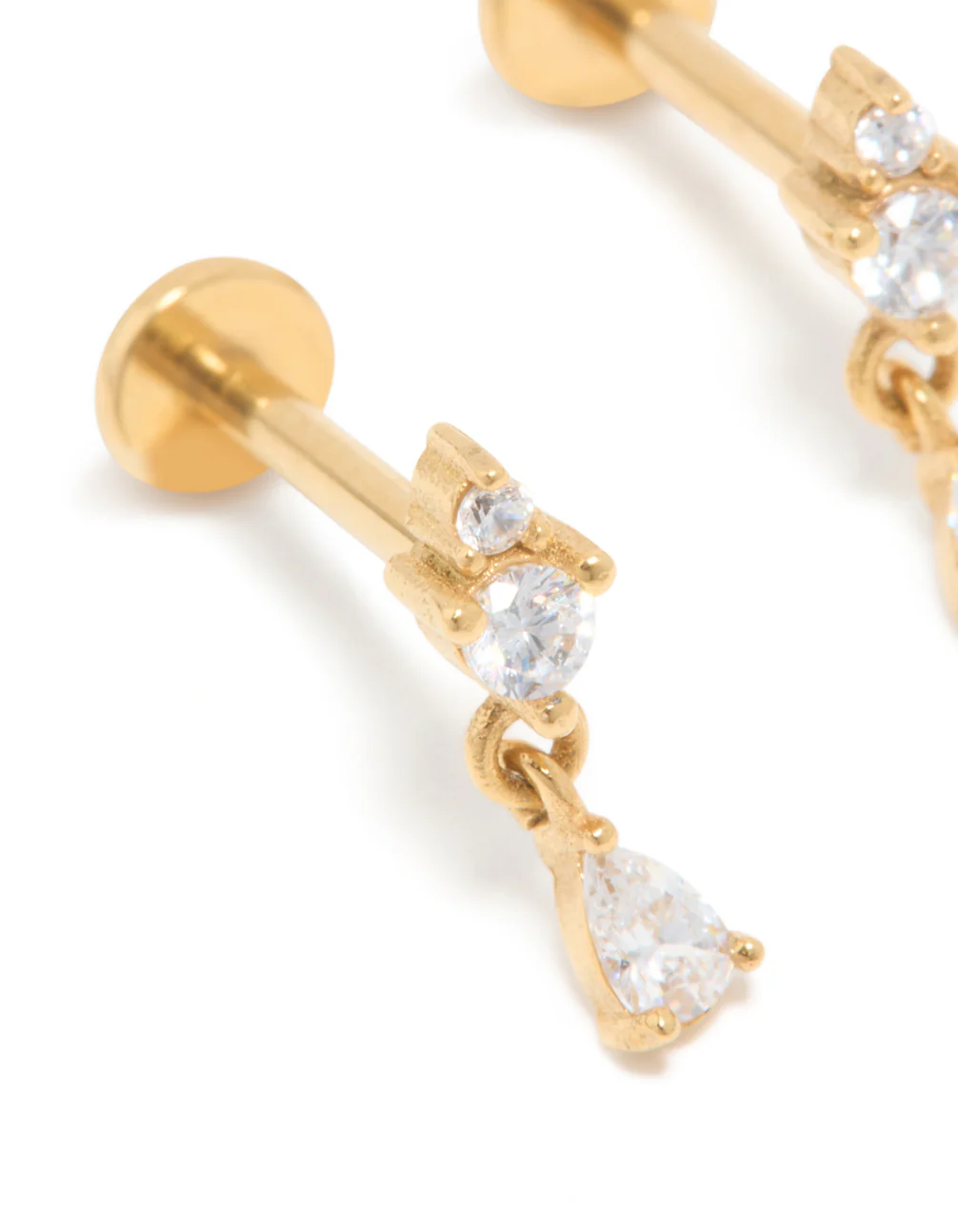 Kids Gold Plated Surgical Steel Cubic Zirconia Marquise Drop Flat Back Studs - Image 2