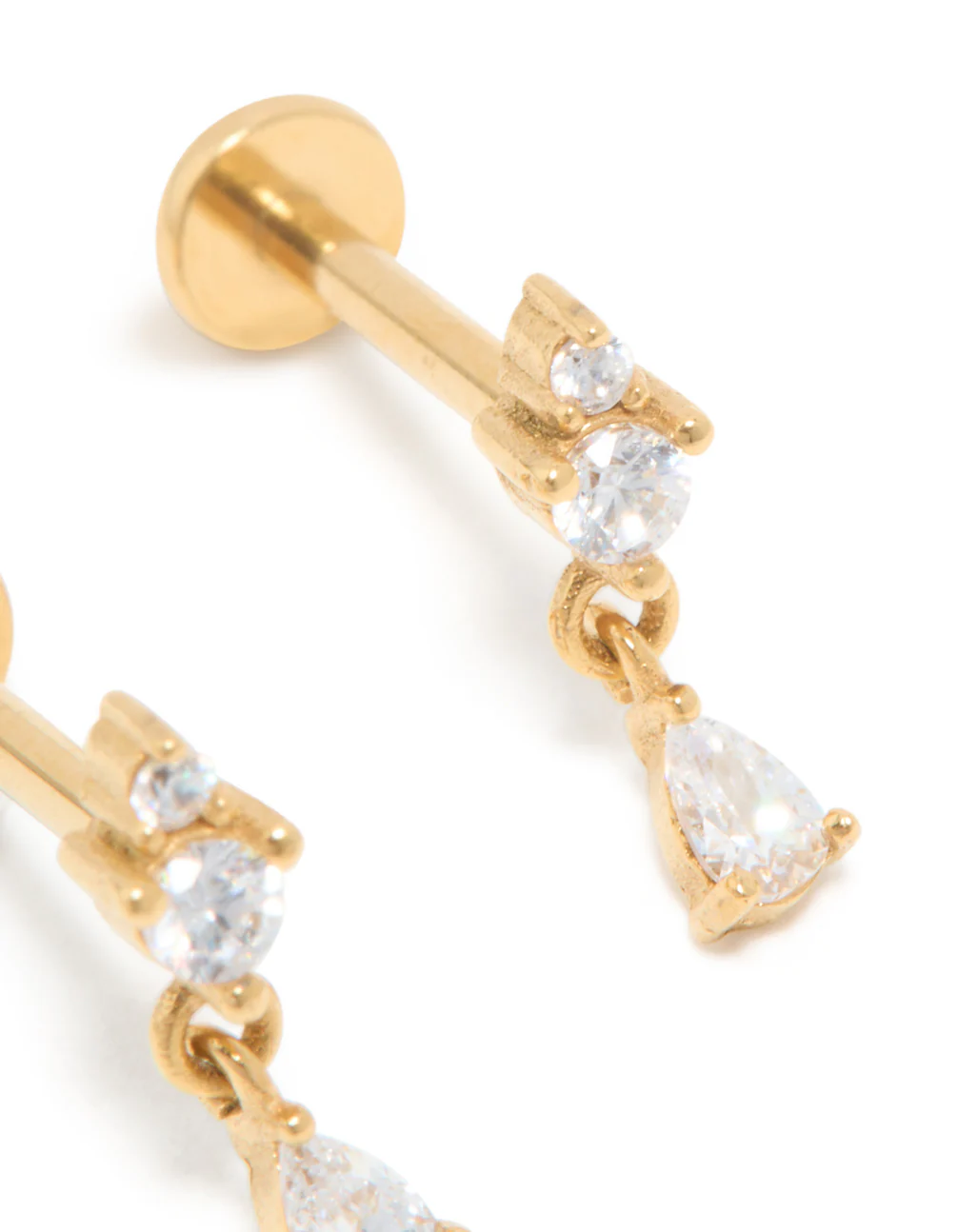 Kids Gold Plated Surgical Steel Cubic Zirconia Marquise Drop Flat Back Studs - Image 3