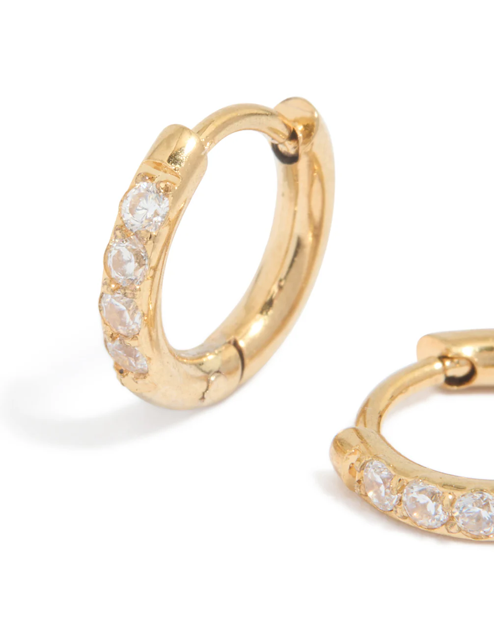 Kids Gold Plated Surgical Steel Cubic Zirconia Pave Sleeper Earrings - Image 2