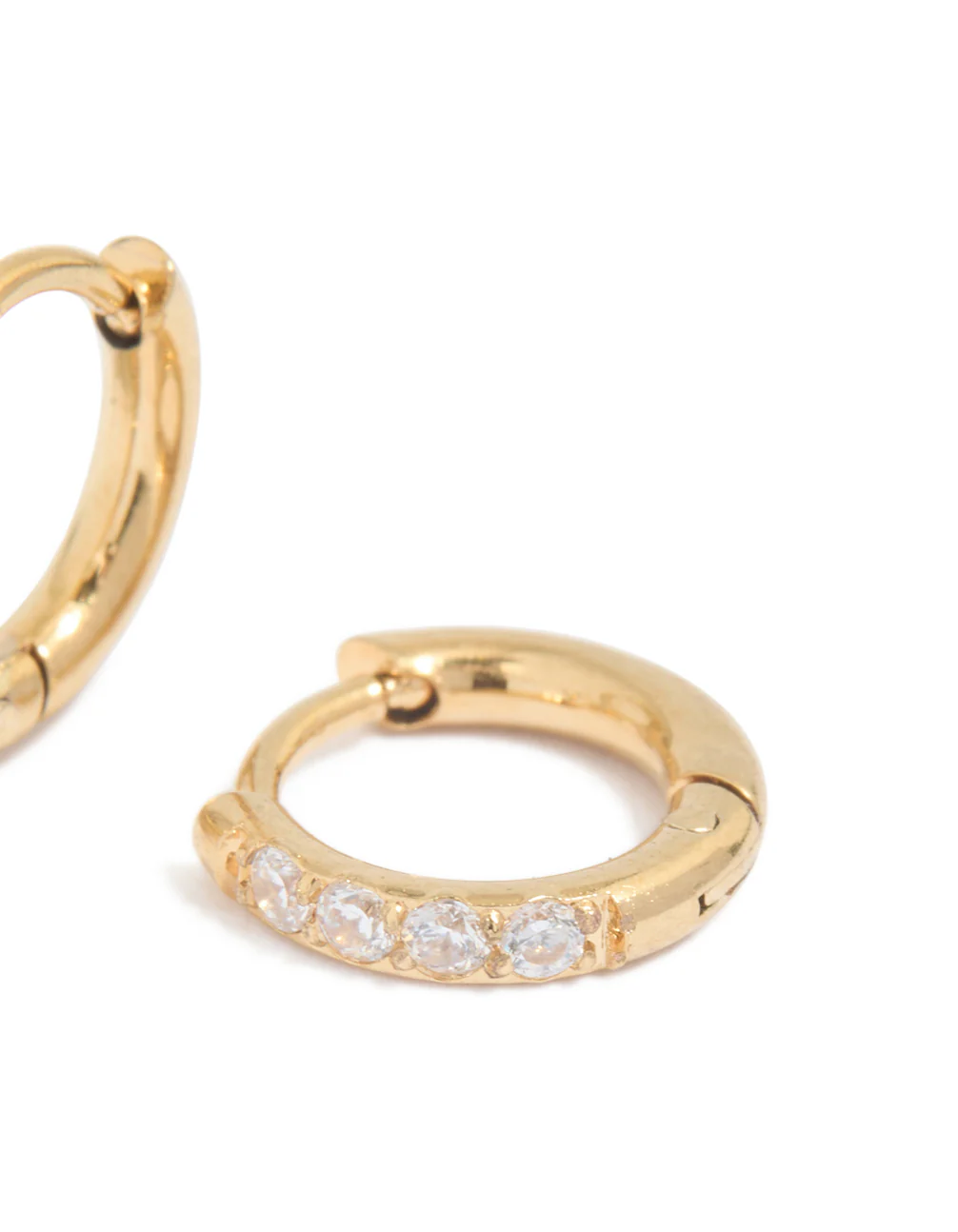 Kids Gold Plated Surgical Steel Cubic Zirconia Pave Sleeper Earrings - Image 3
