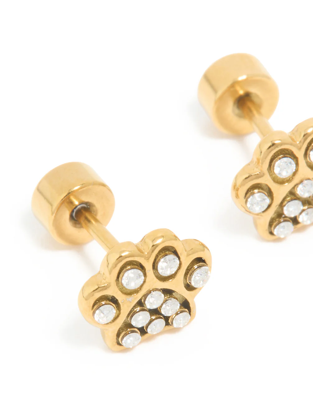 Kids Gold Plated Surgical Steel Cubic Zirconia Paw Flat Back Studs - Image 2