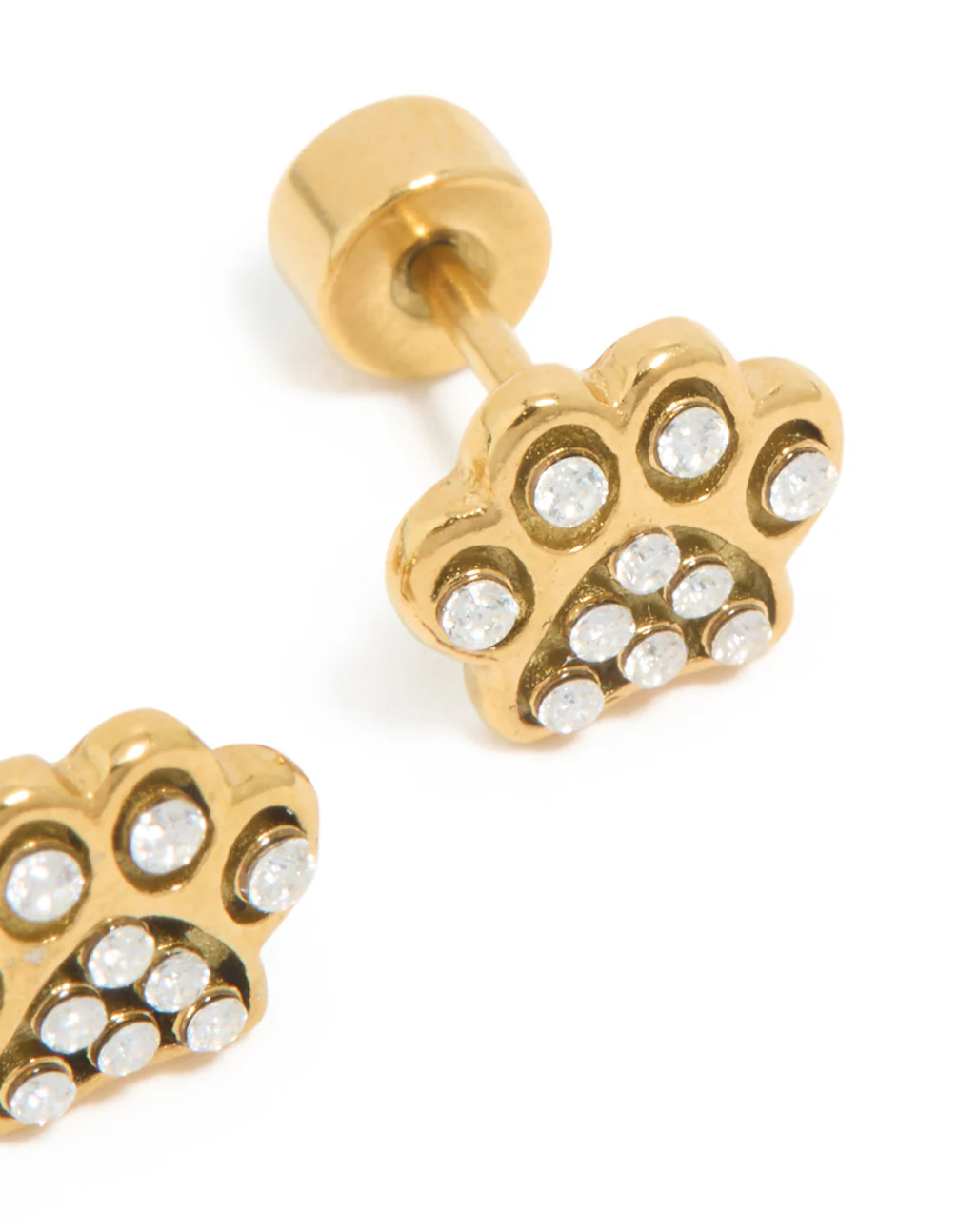 Kids Gold Plated Surgical Steel Cubic Zirconia Paw Flat Back Studs - Image 3
