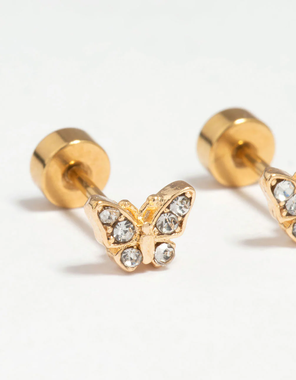 Kids Gold Plated Surgical Steel Diamante Butterfly Flat Back Earrings - Image 3