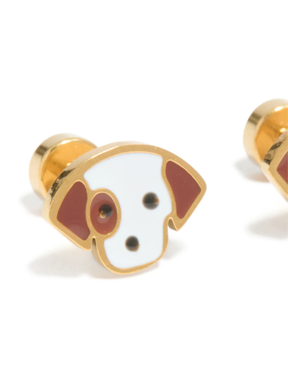 Kids Gold Plated Surgical Steel Enamel Cute Dog Flat Back Studs - Image 2