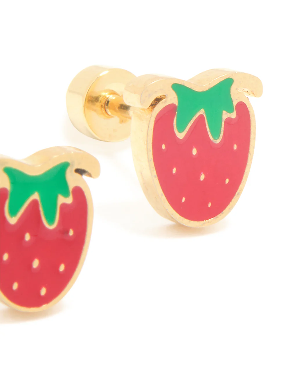 Kids Gold Plated Surgical Steel Enamel Strawberry Flat Back Studs - Image 3