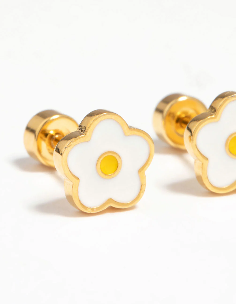 Kids Gold Plated Surgical Steel Flower Flat Back Earrings - Image 3