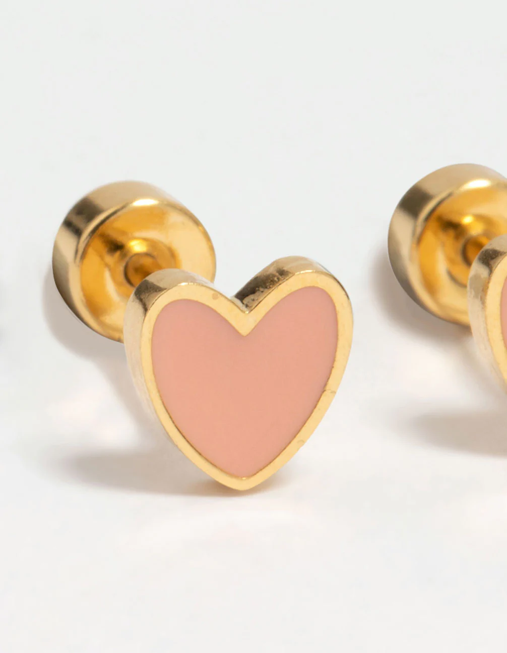 Kids Gold Plated Surgical Steel Heart Flat Back Earrings - Image 5