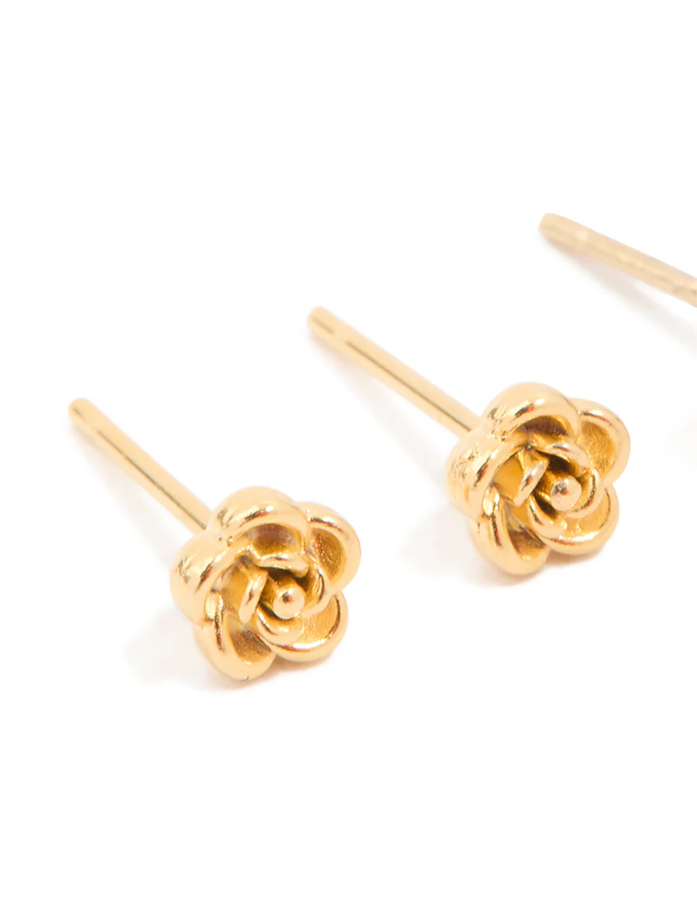 Kids Gold Plated Surgical Steel Rose & Butterfly Stud Earrings 2-Pack - Image 2