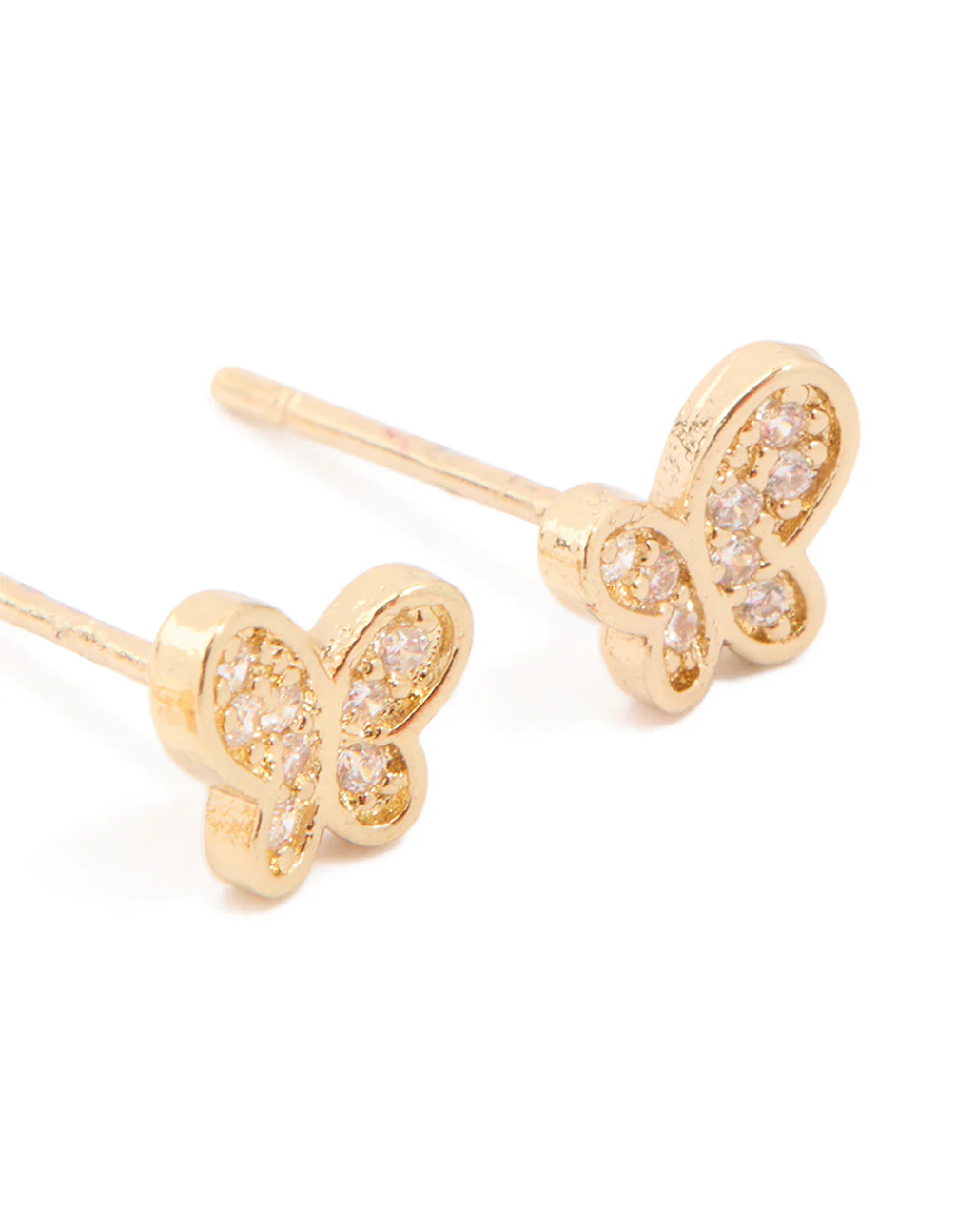 Kids Gold Plated Surgical Steel Rose & Butterfly Stud Earrings 2-Pack - Image 3