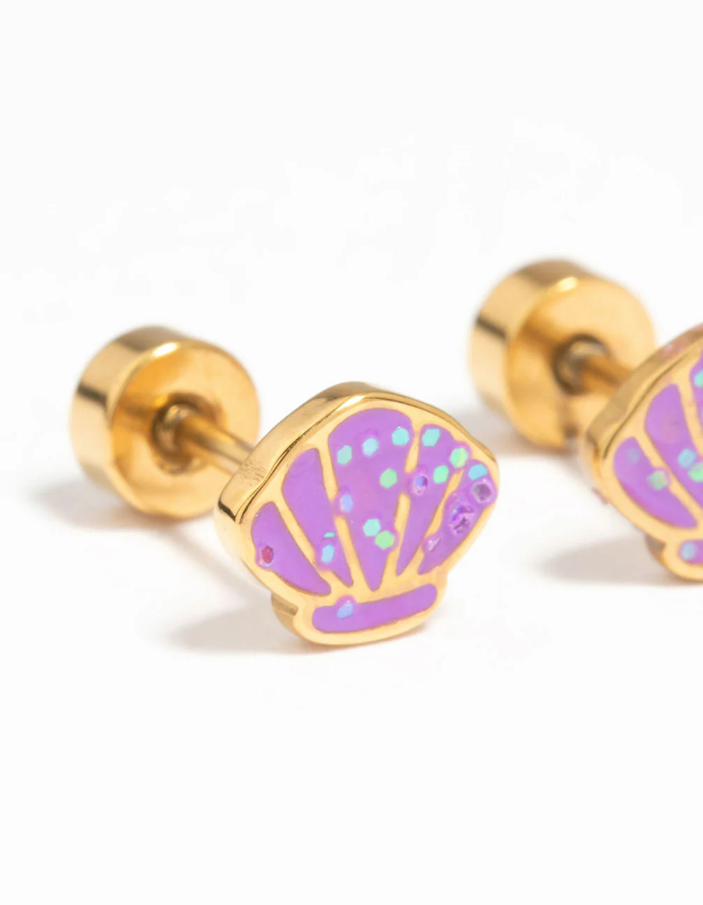 Kids Gold Plated Surgical Steel Shell Flat Back Earrings - Image 3