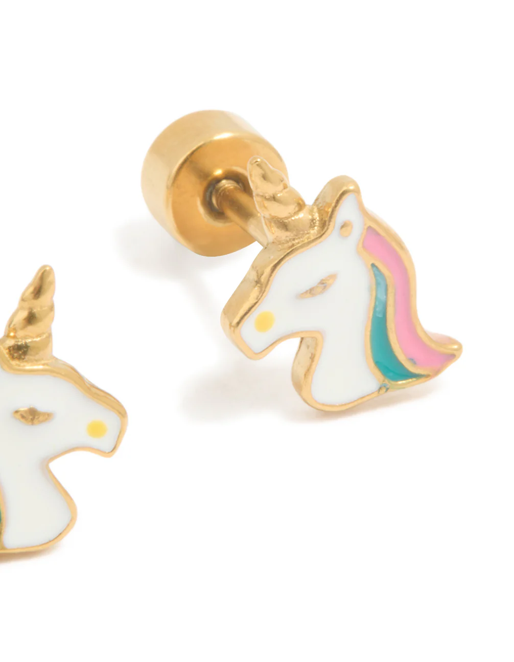 Kids Gold Plated Surgical Steel Unicorn Flat Back Earrings - Image 3