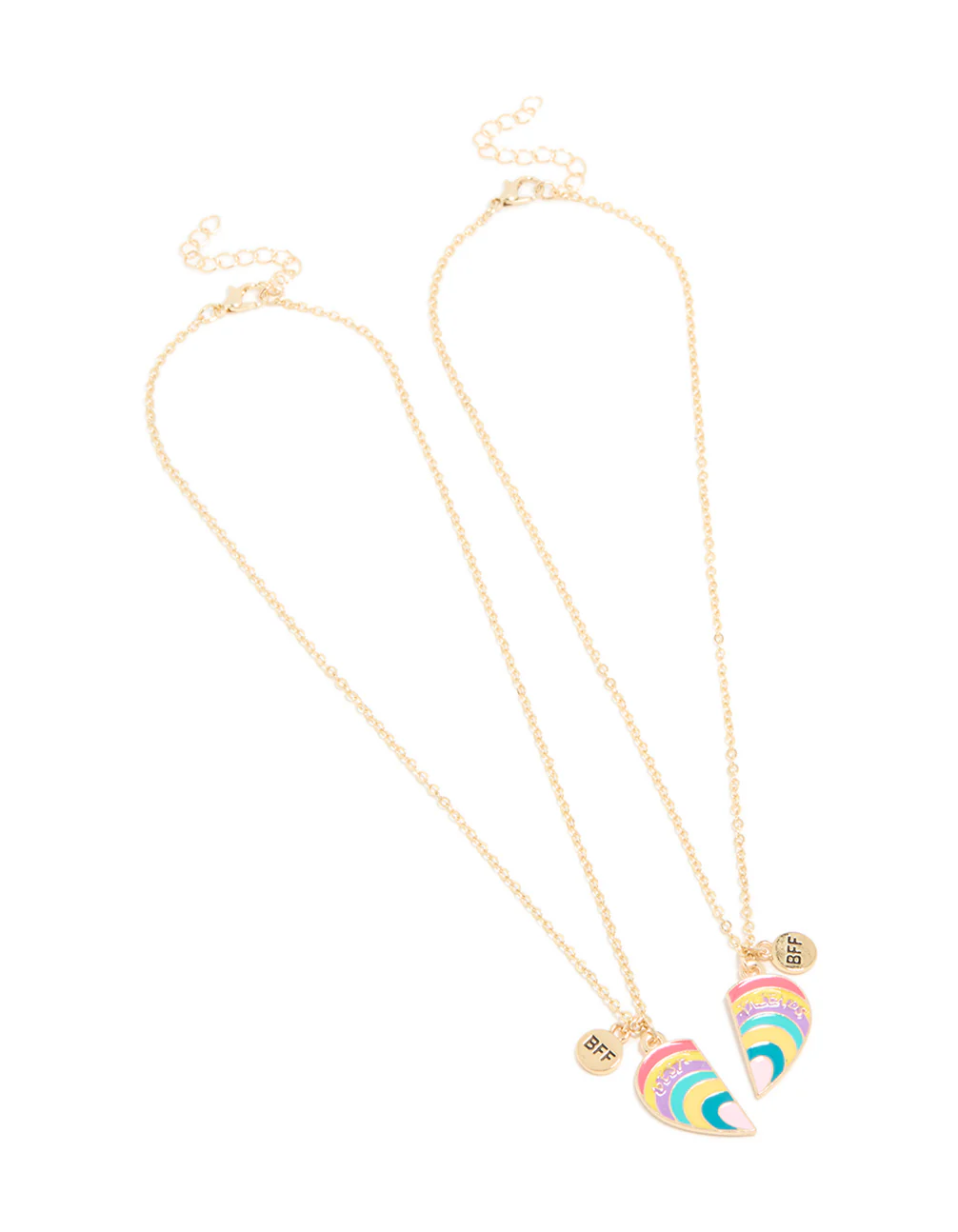 Kids Gold Rainbow BFF Heart Necklace Pack - Image 2