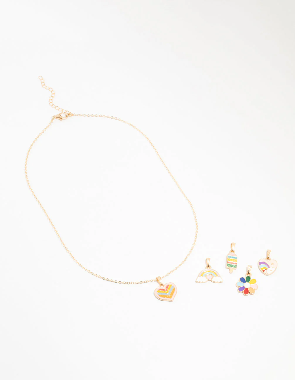 Kids Gold Rainbow Heart Charm Necklace - Image 2