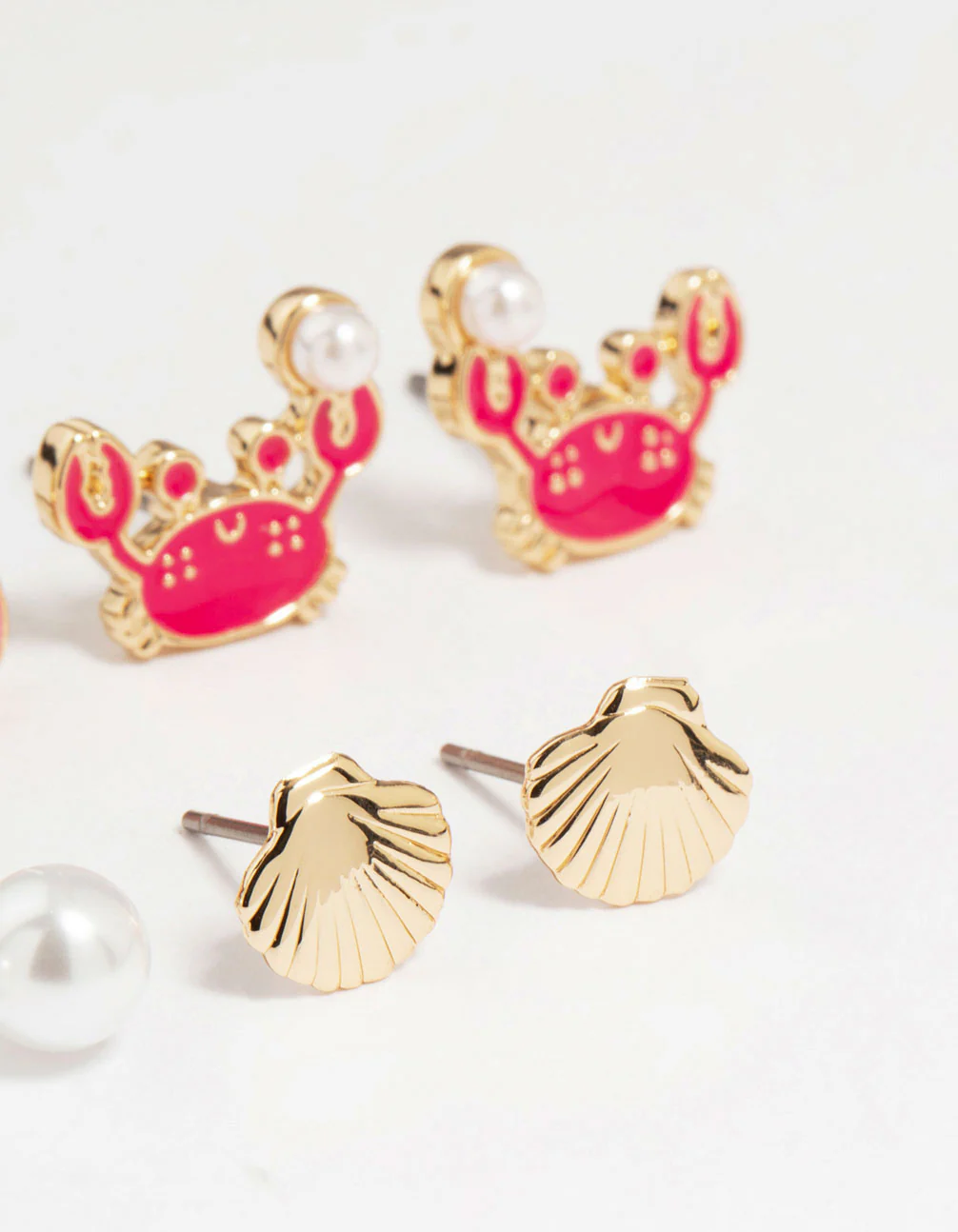 Kids Gold Sea Theme Stud Earrings 6-Pack - Image 3