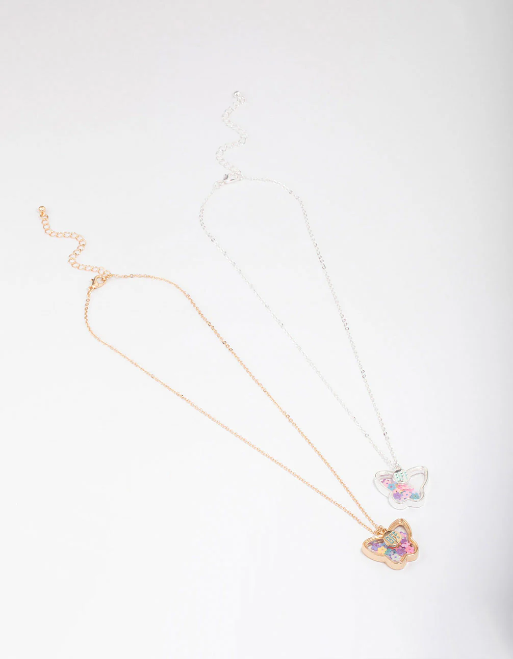 Kids Gold & Silver Butterfly Shaker Pendant Necklace Pack - Image 2