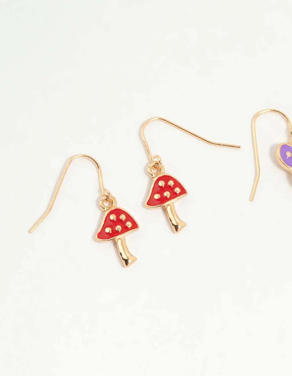 Kids Gold Toadstool Heart Drop Earrings 3-Pack - Image 2