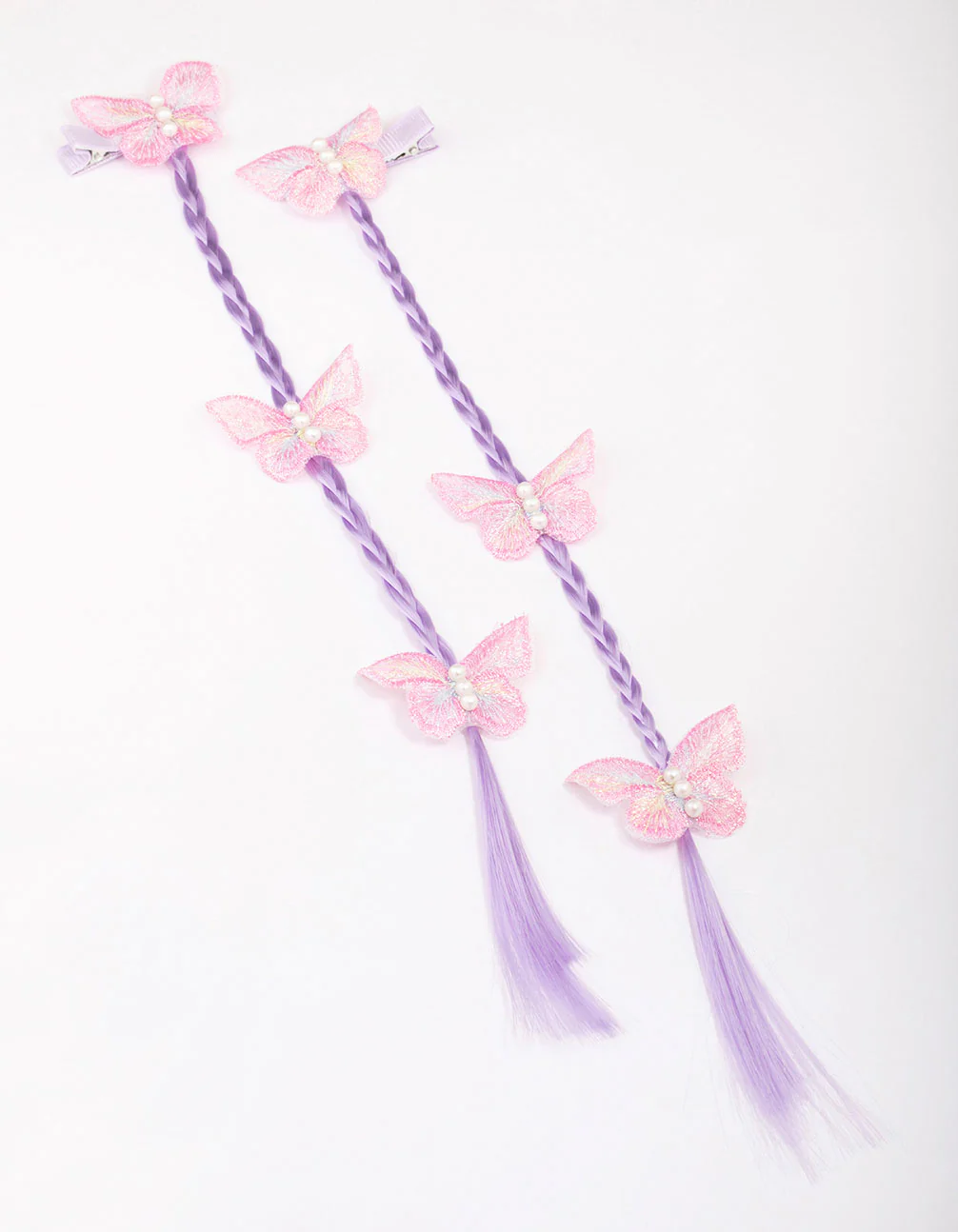 Kids Lilac Faux Hair Extension Butterfly Hair Clip